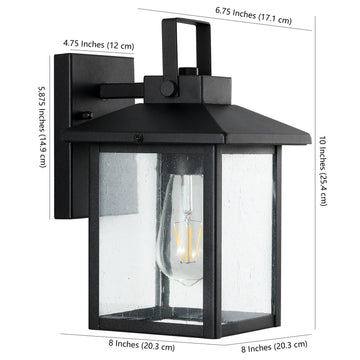 Bungalow 6.75" Iron/Seeded Glass Rustic Traditional Lantern LED Outdoor Lantern - JONATHAN Y